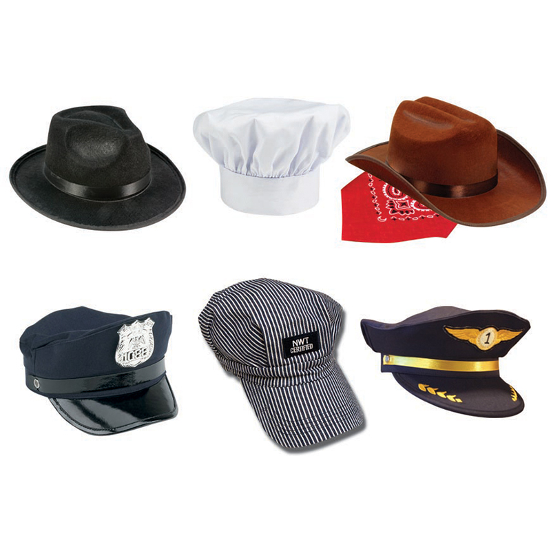 6 Pc Hat Fedora Police Chef Cowboy