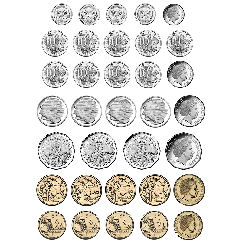 Foam Australian Coins 34 Pcs
