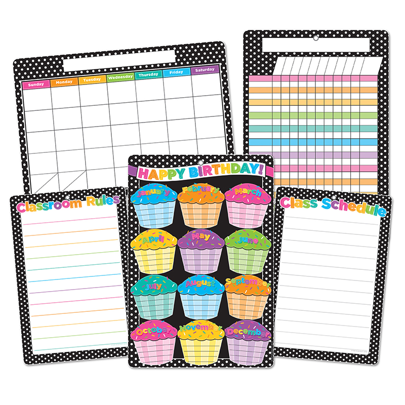 5pk B&W Polka Dots Classroom Charts