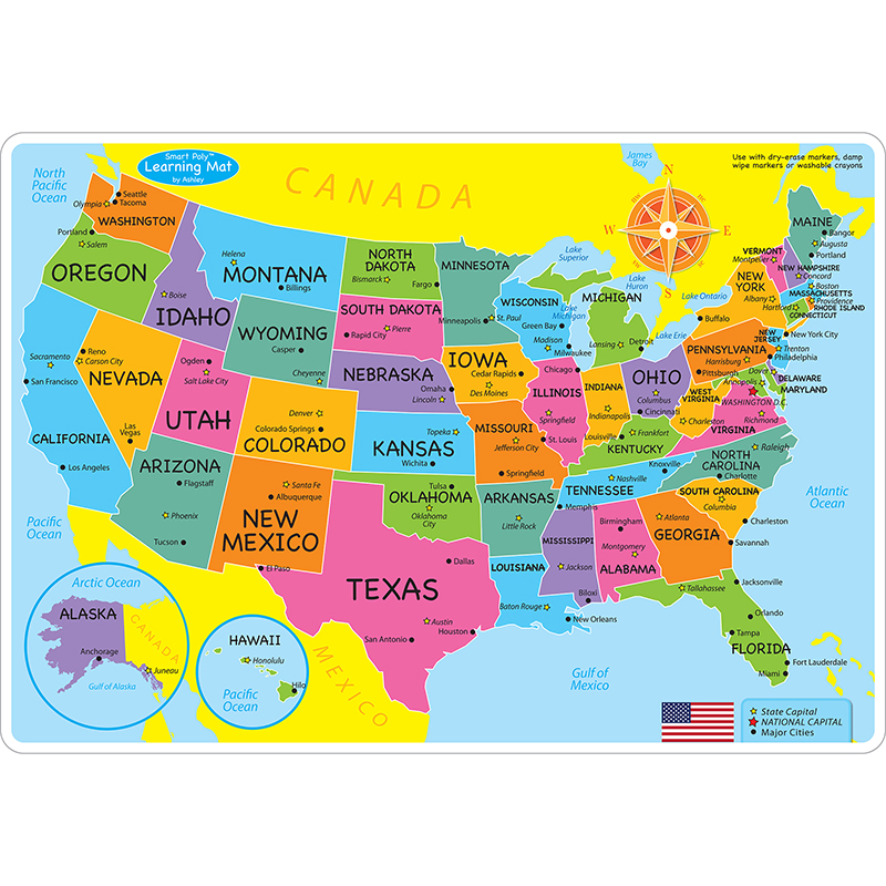 Us Map Learning Mat Double Sided