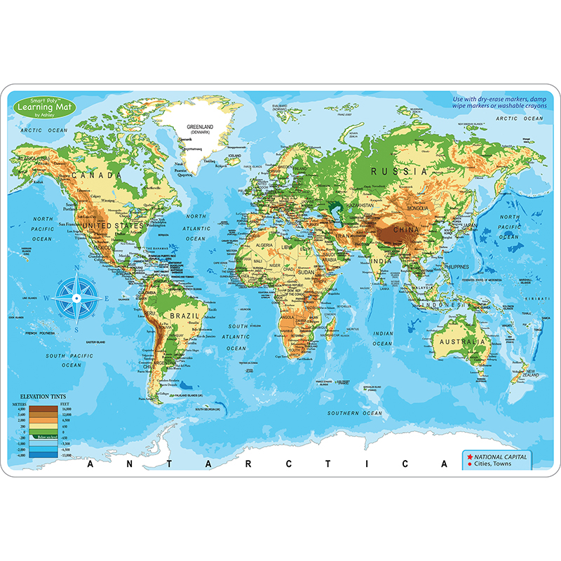 World Map Physical Learn Mat 2 Side