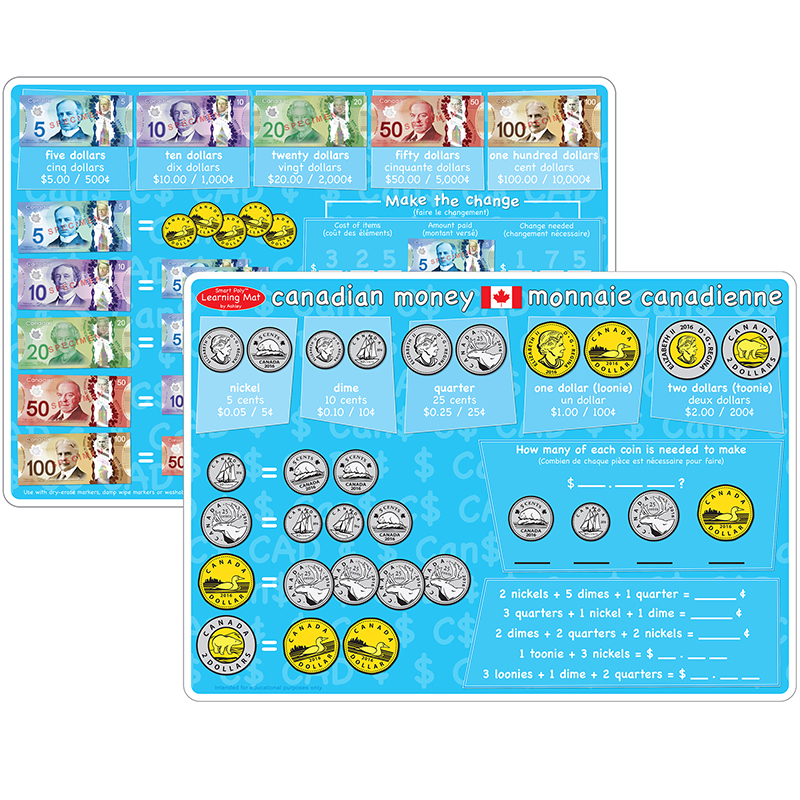 Canadian Money Learning Mat 2 Sided