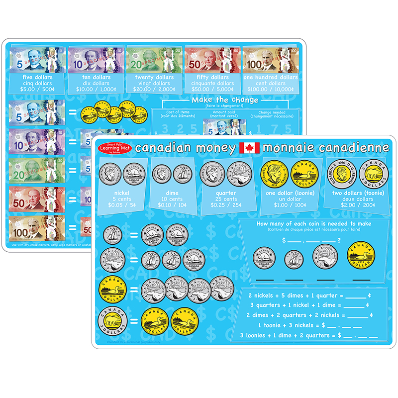 Canadian Money Learning Mat 2 Sided