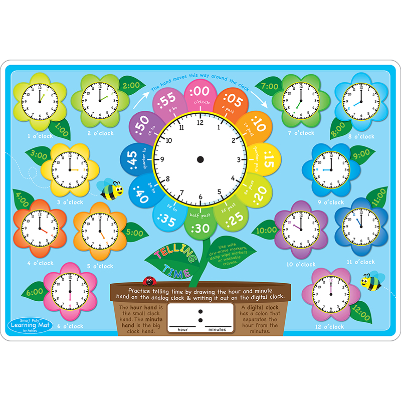 10pk Telling Time Learn Mat 2 Sided