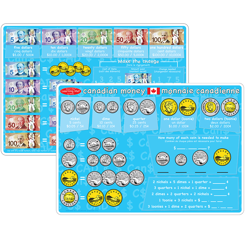 10pk Canadian Money Learning Mat