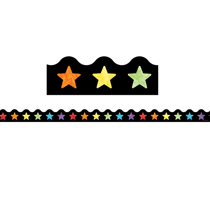 Watercolor Stars Scalloped Border