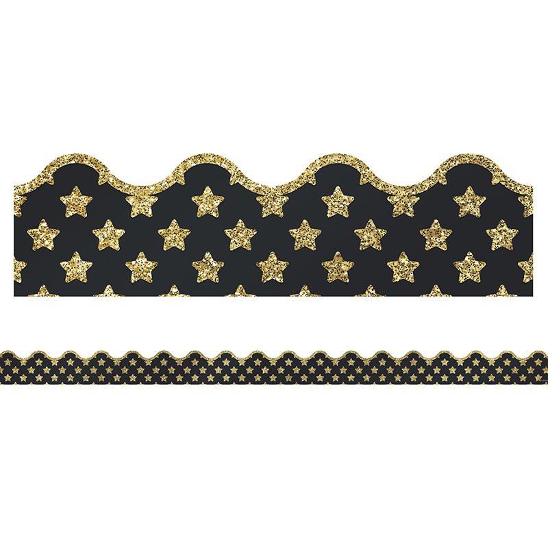 Gold Glitter Stars Scalloped Border