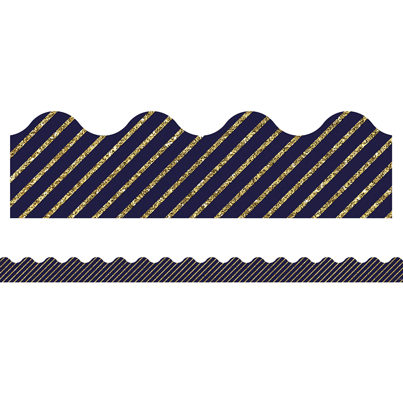 Gold Glitter Navy Stripe Border