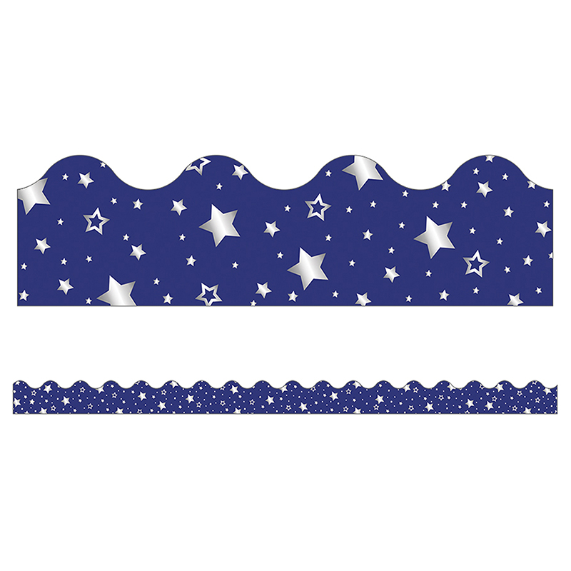Navy W/ Foil Star Scalloped Borders