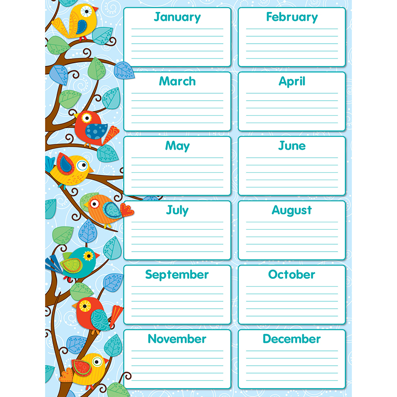 Boho Birds Birthday Chart