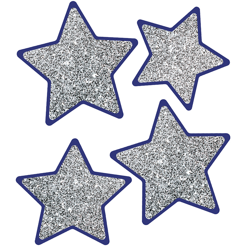 Solid Silver Glitter Stars Cut-Outs