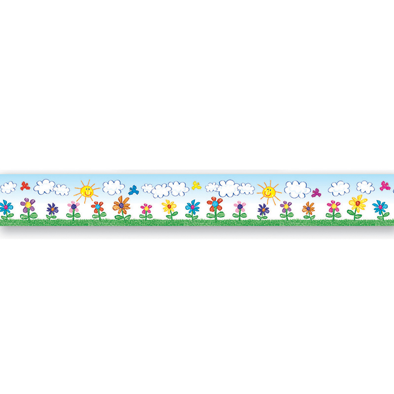 Border Flowers Kid-Drawn Straight
