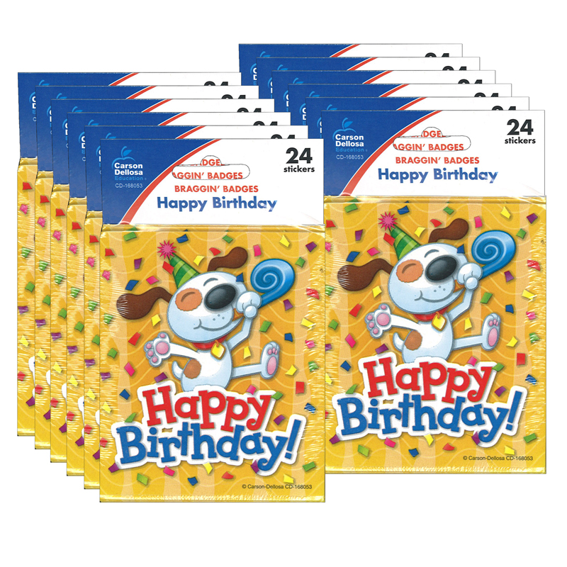 (12 Pk) Happy Birthday Stickers