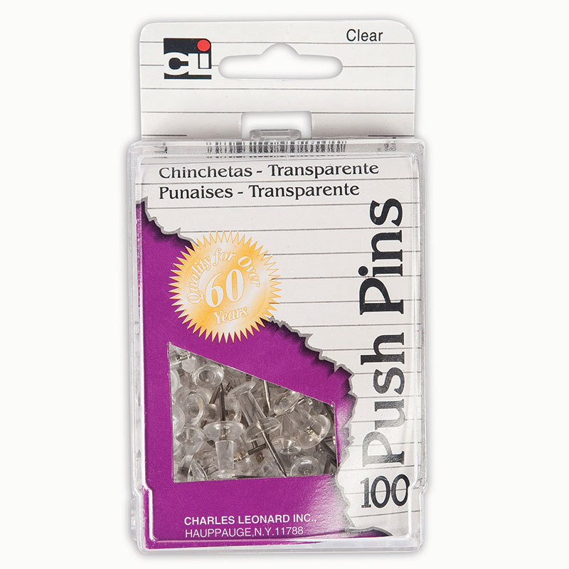 (10 Bx) Clear Push Pins 100 Per Box