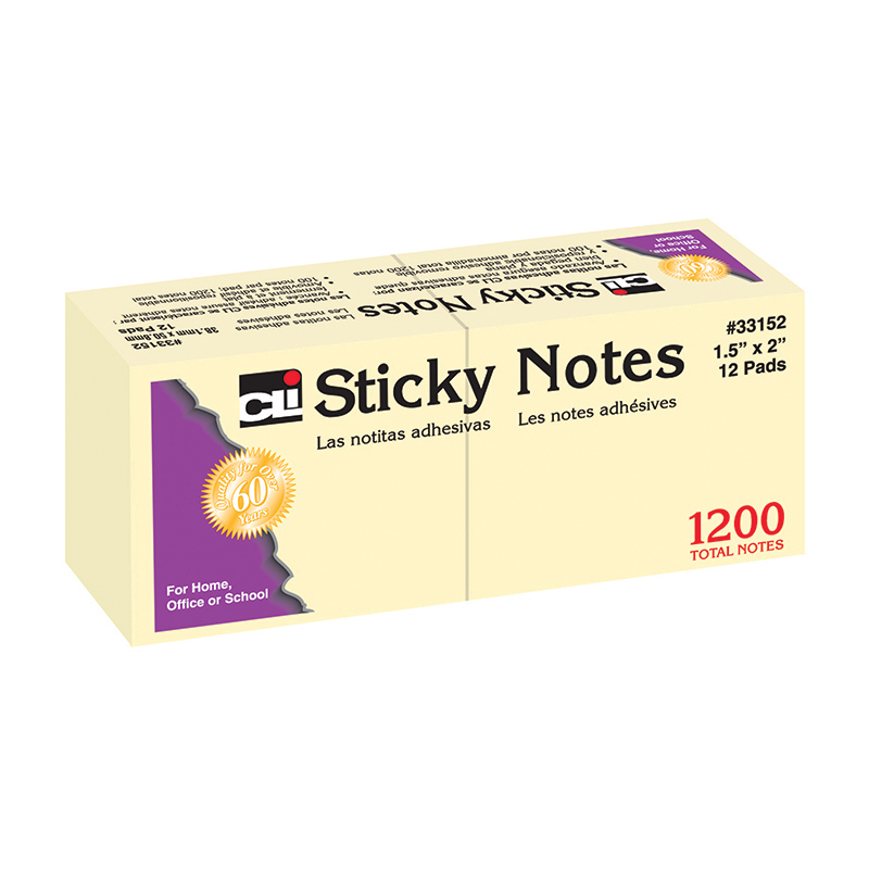 (12 Pk) Sticky Notes 1 1/2x2 Plain
