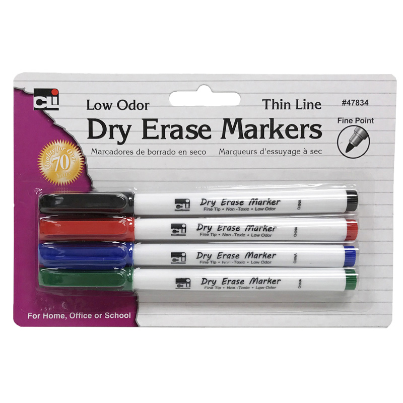 Dry Erase Marker Thin Line 4 Pk