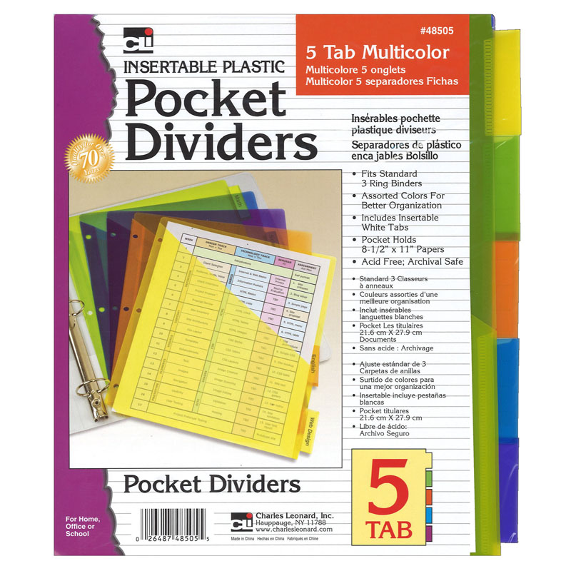 5 Tab Index Dividers W/Pocket