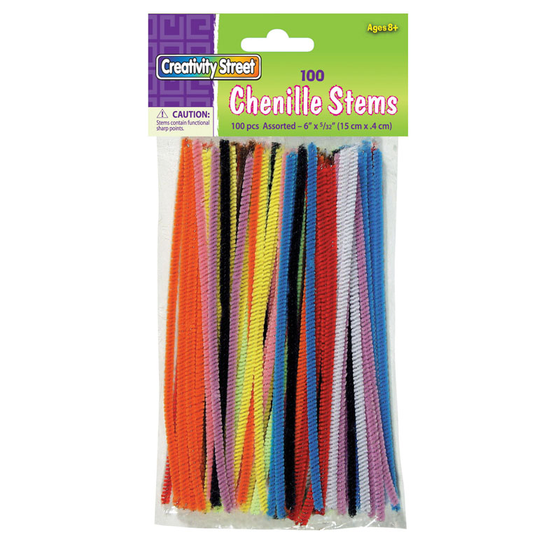 Chenille Stems Asst 6in Stems 100pk