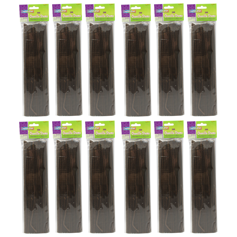 (12 Pk) Chenille Stems Brown 12in