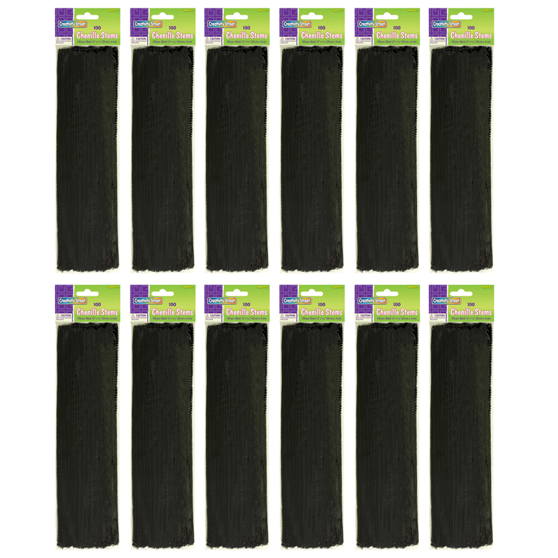 (12 Pk) Chenille Stems Black 12in