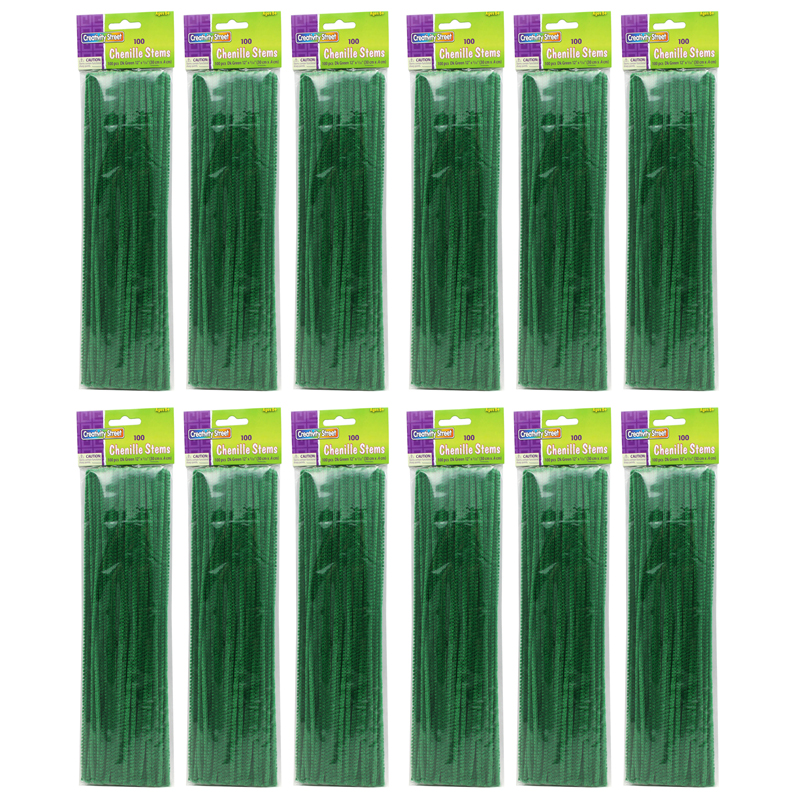 (12 Pk) Chenille Stems Green 12in