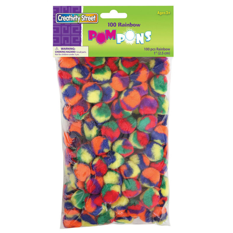 (6 Pk) Rainbow Poms 1in 100 Per Pk