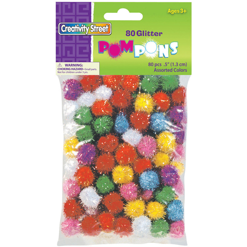 (6 Pk) Glitter Pom Poms 1/2in