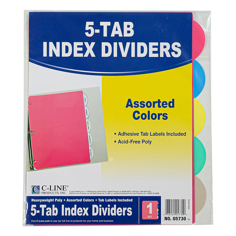 5 Tab Poly Index Dividers Assorted