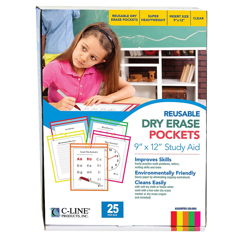 Reusable Dry Erase Pockets 25/Box