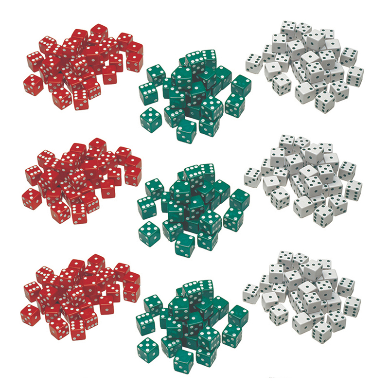 (3 Pk) Red Green & White Dot Dice