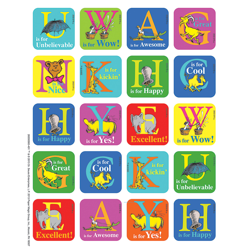 (12 Pk) Dr Seuss Abc Theme Stickers