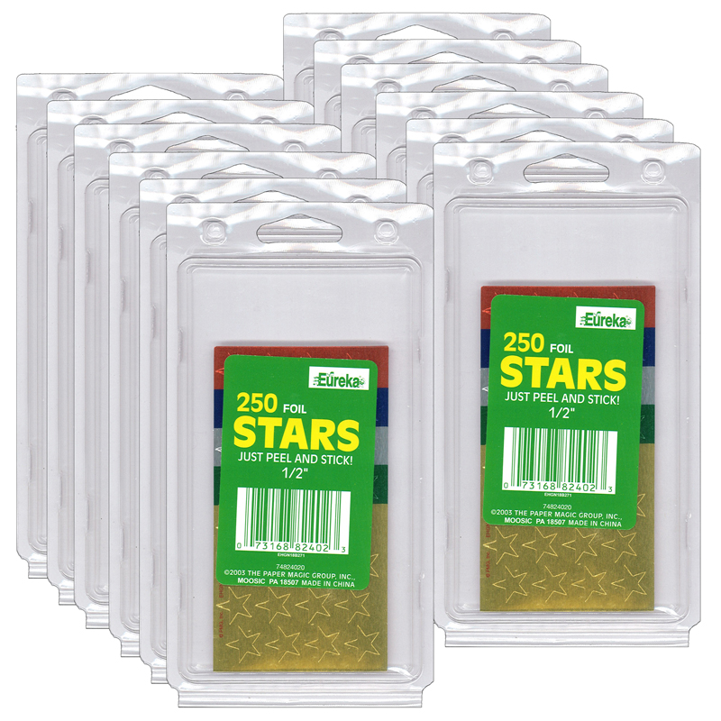 (12 Pk) Stickers Foil Stars .5in