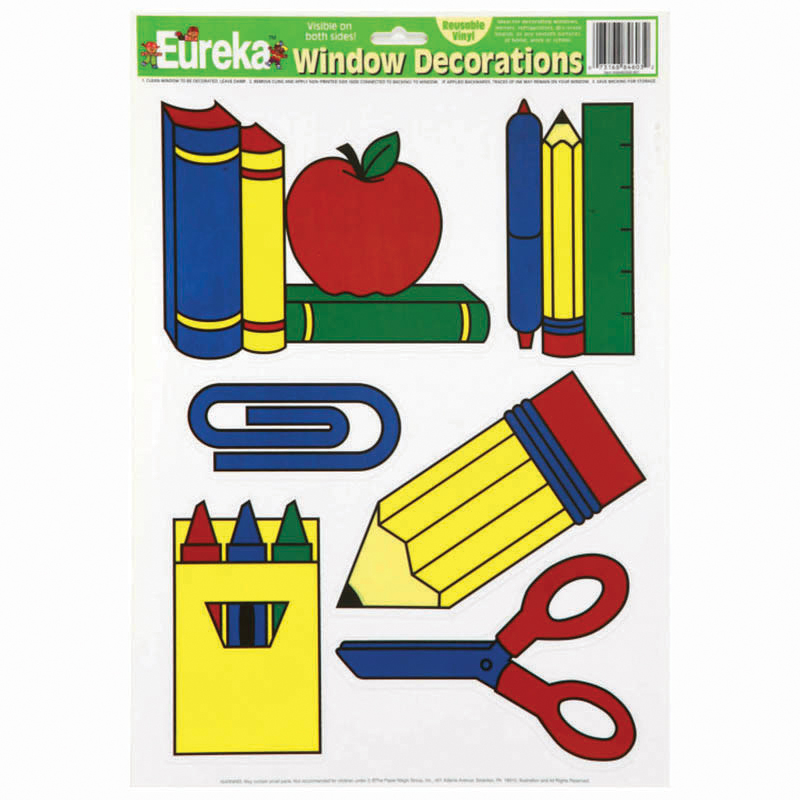 (12 Pk) Window Cling School Tools