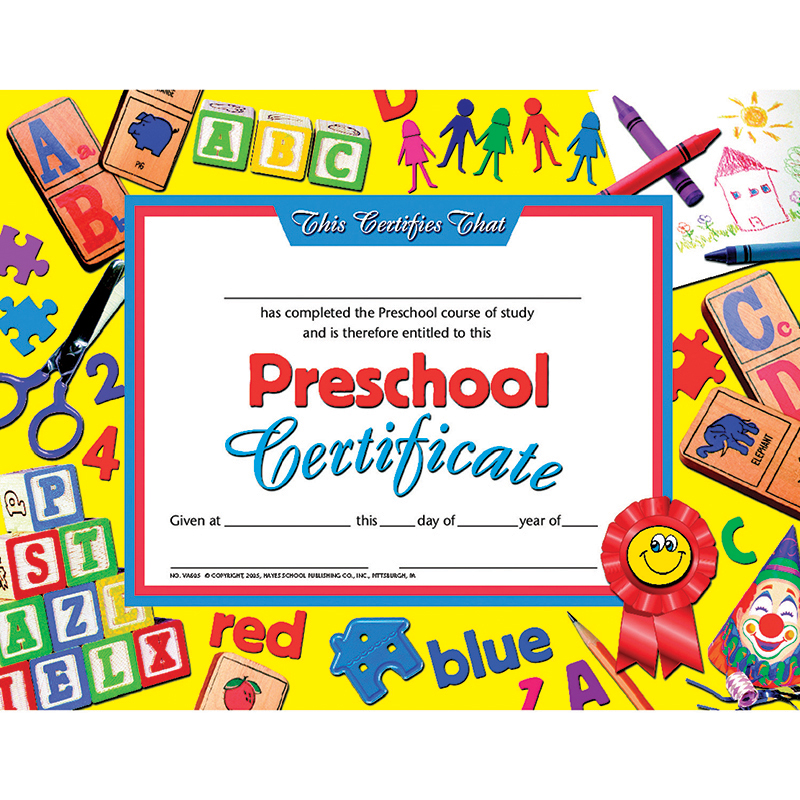 Preschool Certificate 30pk Yellow