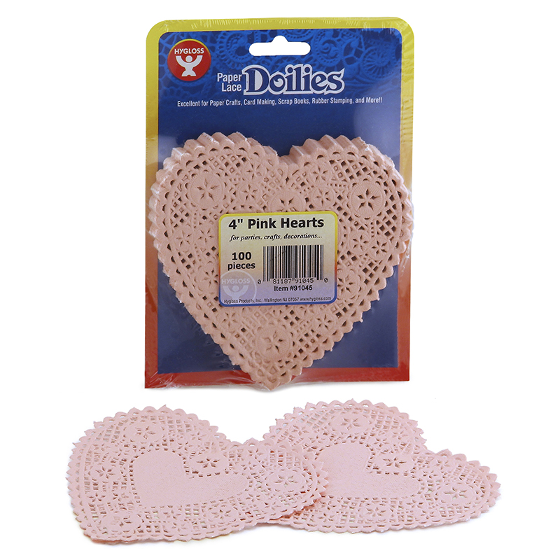 (4 Pk) Doilies 4 Pink Hearts