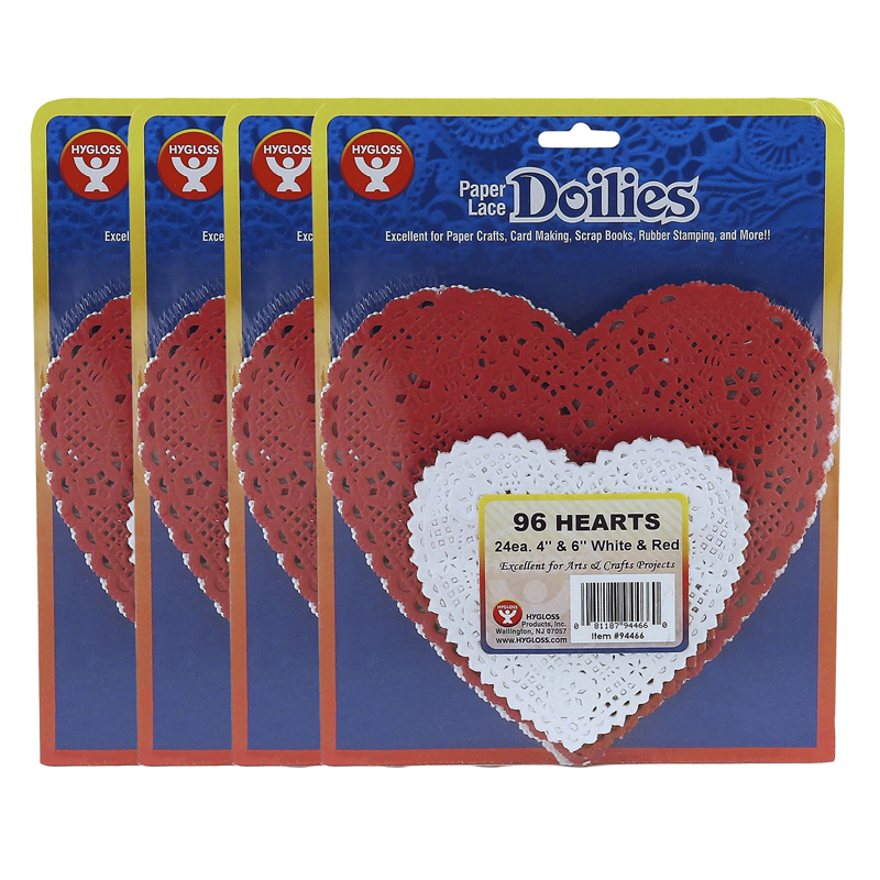 (4 Pk) Doilies White & Red Hearts