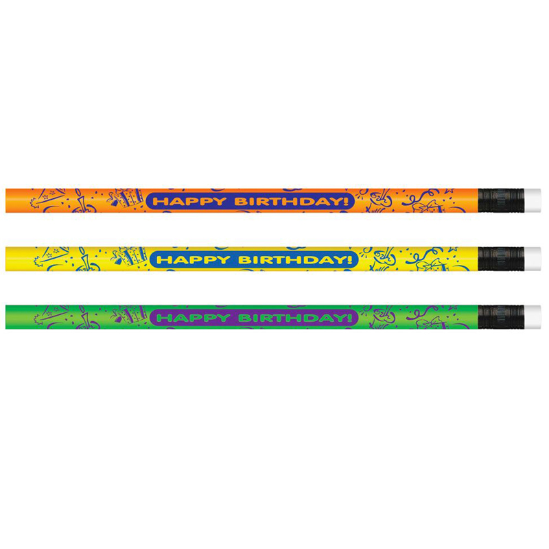 (12 Dz) Pencils Neon Happy Birthday
