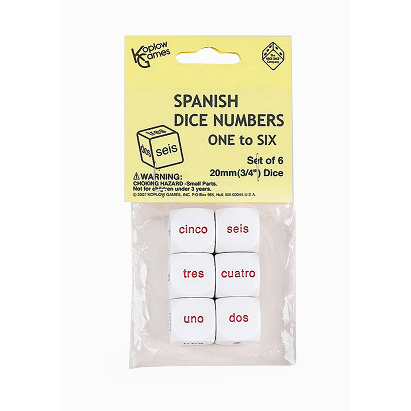 Spanish Number Dice Set Of 6 Pcs