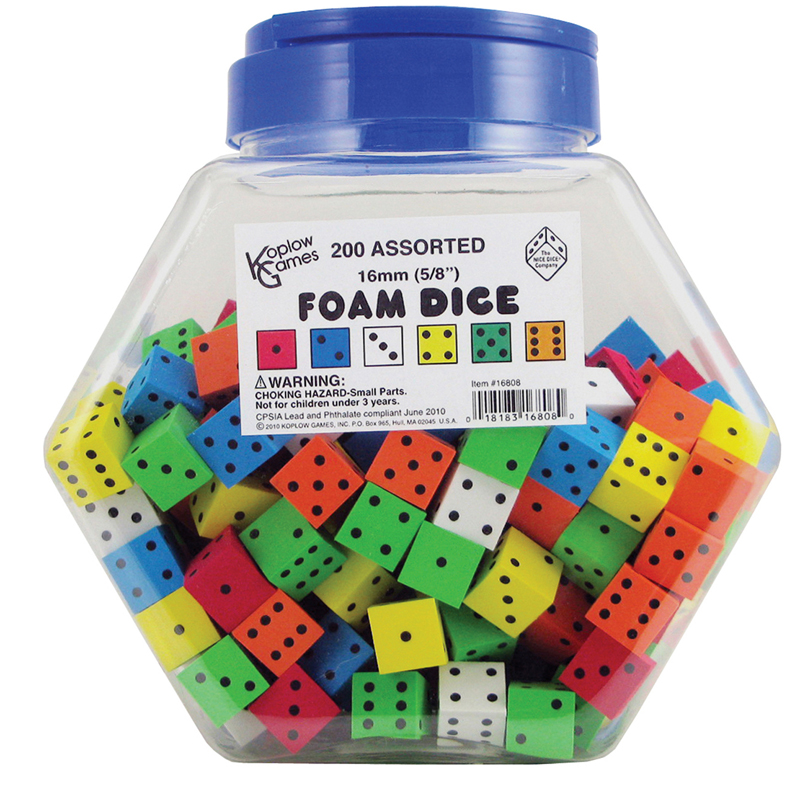 16mm Foam Dice Tub Of 200 Assorted