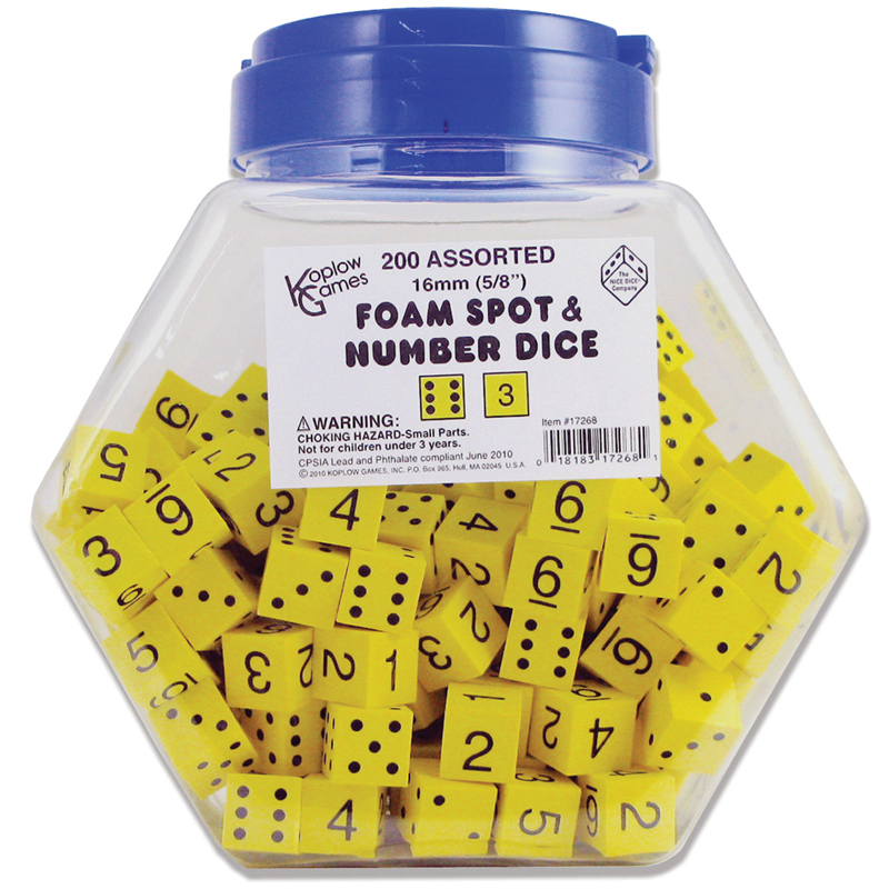 16mm Foam Dice Tub Of 200 Yellow