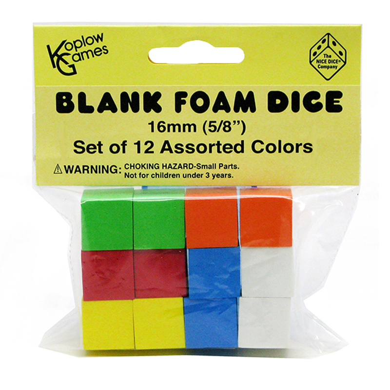 16mm Foam Dice 12pk Assorted Color