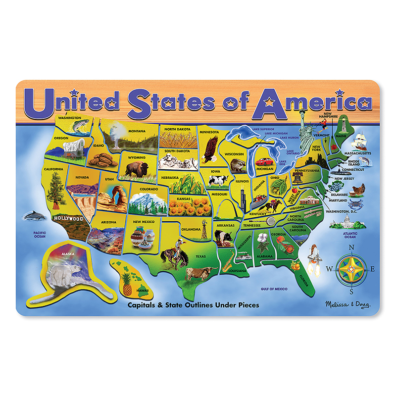 Usa Map Wooden Puzzle 16x12 45 Pcs