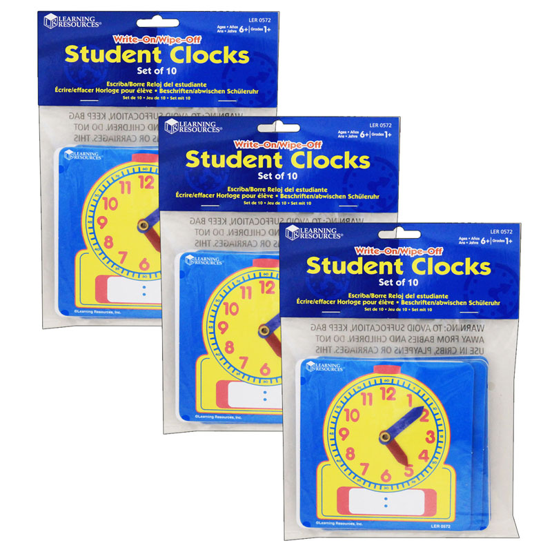 (3 Ea) Write-On/Wipe-Off Clocks 10