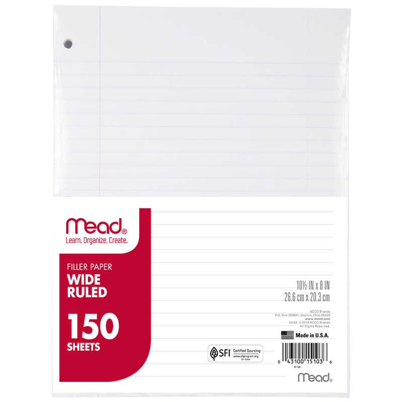 Notebook Paper Wide Ruled 150ct