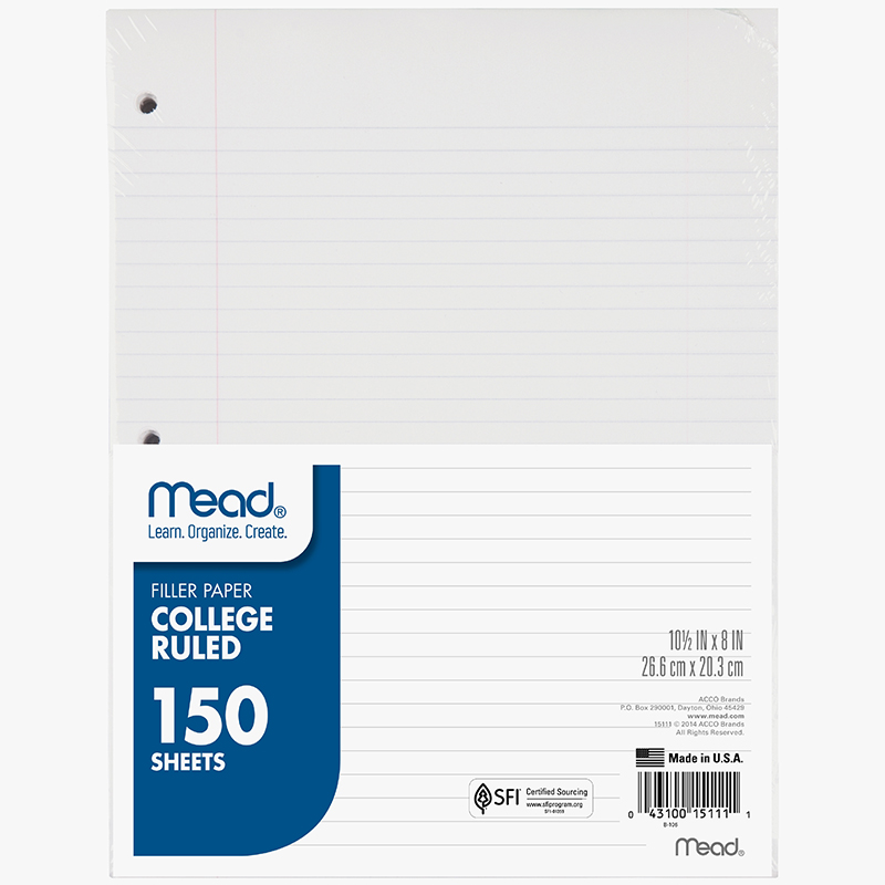 Notebook Paper College Ruled 150ct