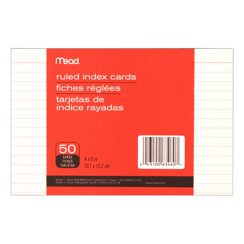 Cards Index Ruled 4 X 6 50 Ct
