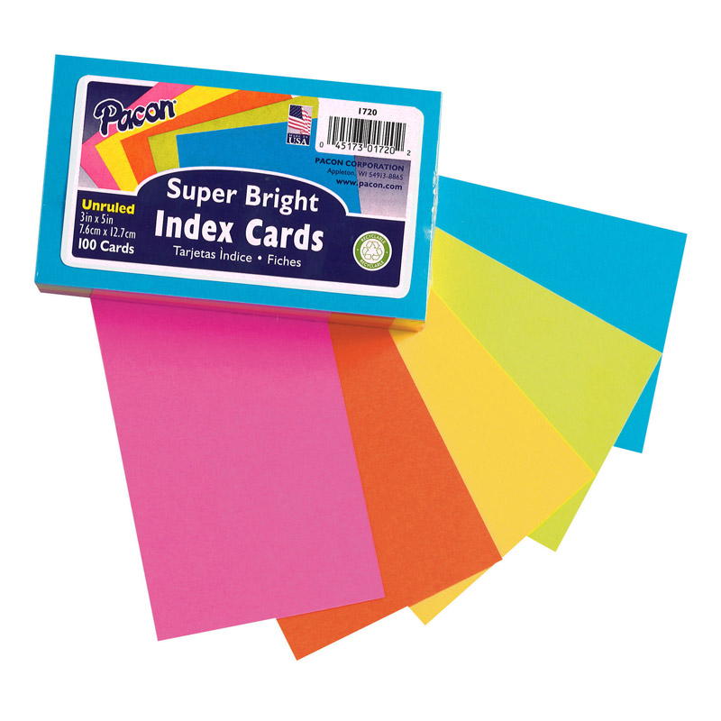 (6 Pk) Super Bright Index Cards 3x5