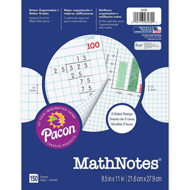 Mathnotes White 150 Ct 8.5 X 11 In