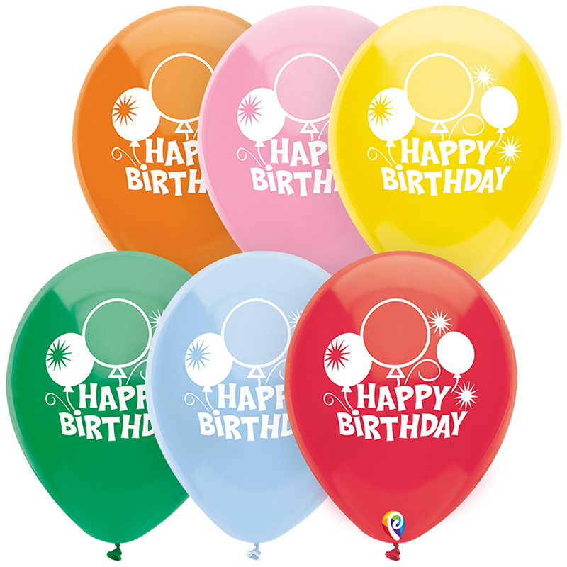 12in Happy Bday Balloons 2 Side 8pk