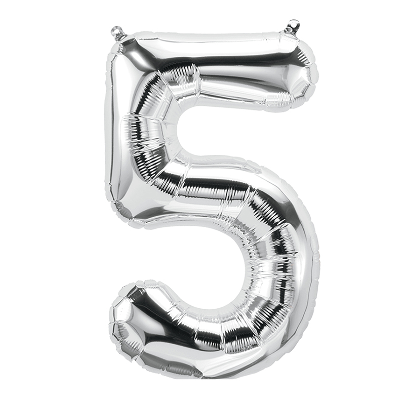 16in Foil Balloon Silver Number 5
